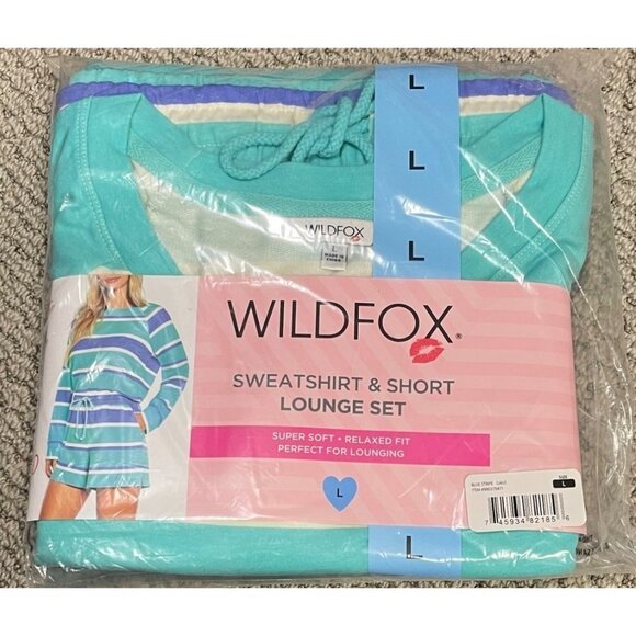 Wildfox $160 Lounge Set Striped Womens Large Sweatshirt & Shorts NWT - Picture 6 of 7